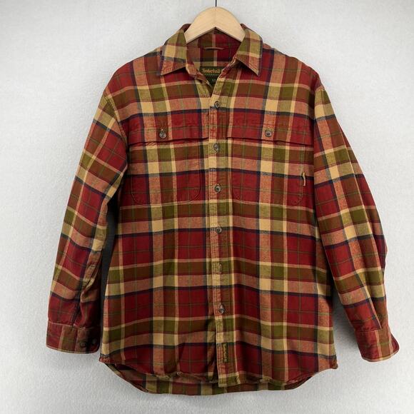TIMBERLAND Shirt Mens XS Heavy Brushed Flannel Plaid Lumberjack Button Up Red - Picture 3 of 16